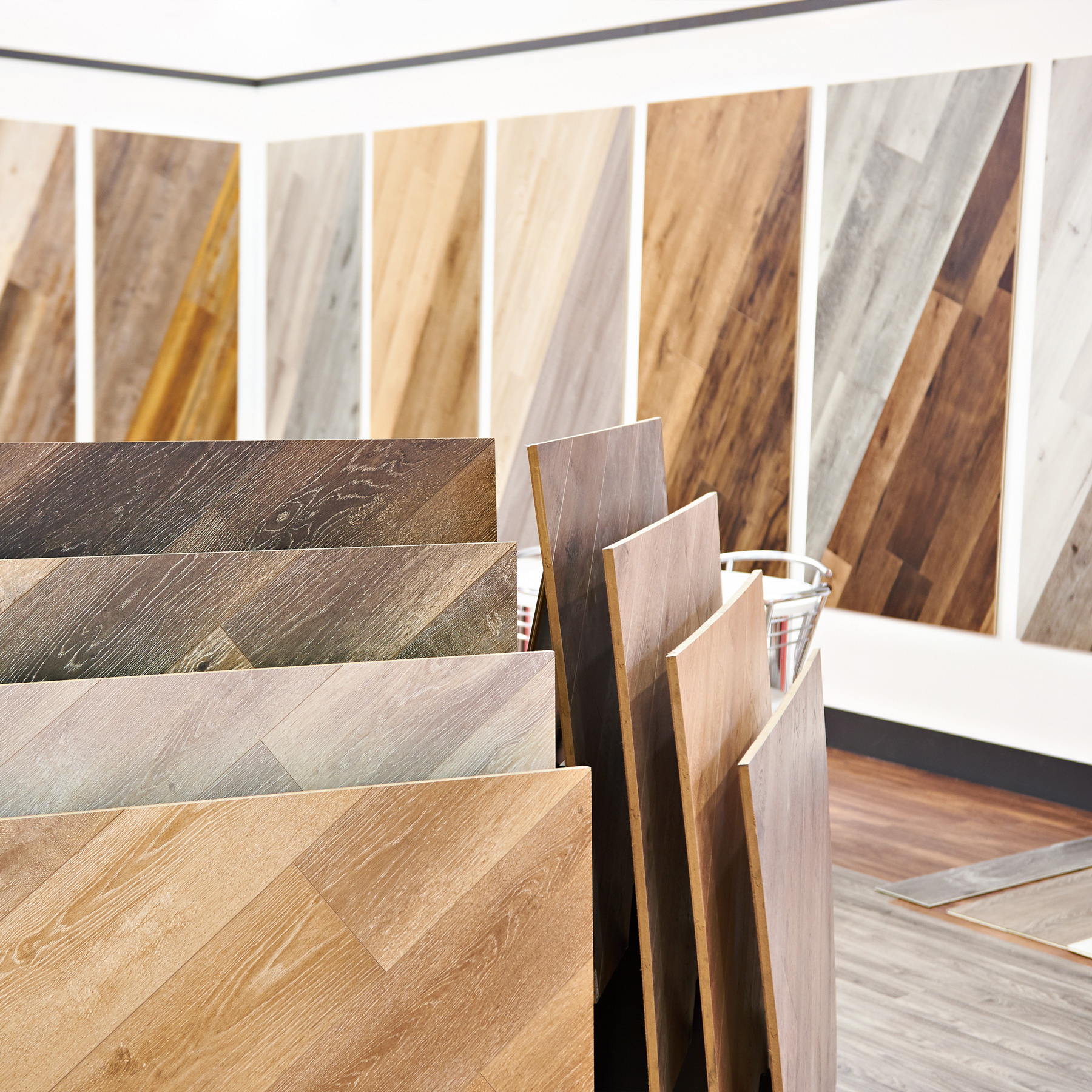 Selection of hardwood in a showroom