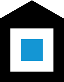 blue box inside house logo